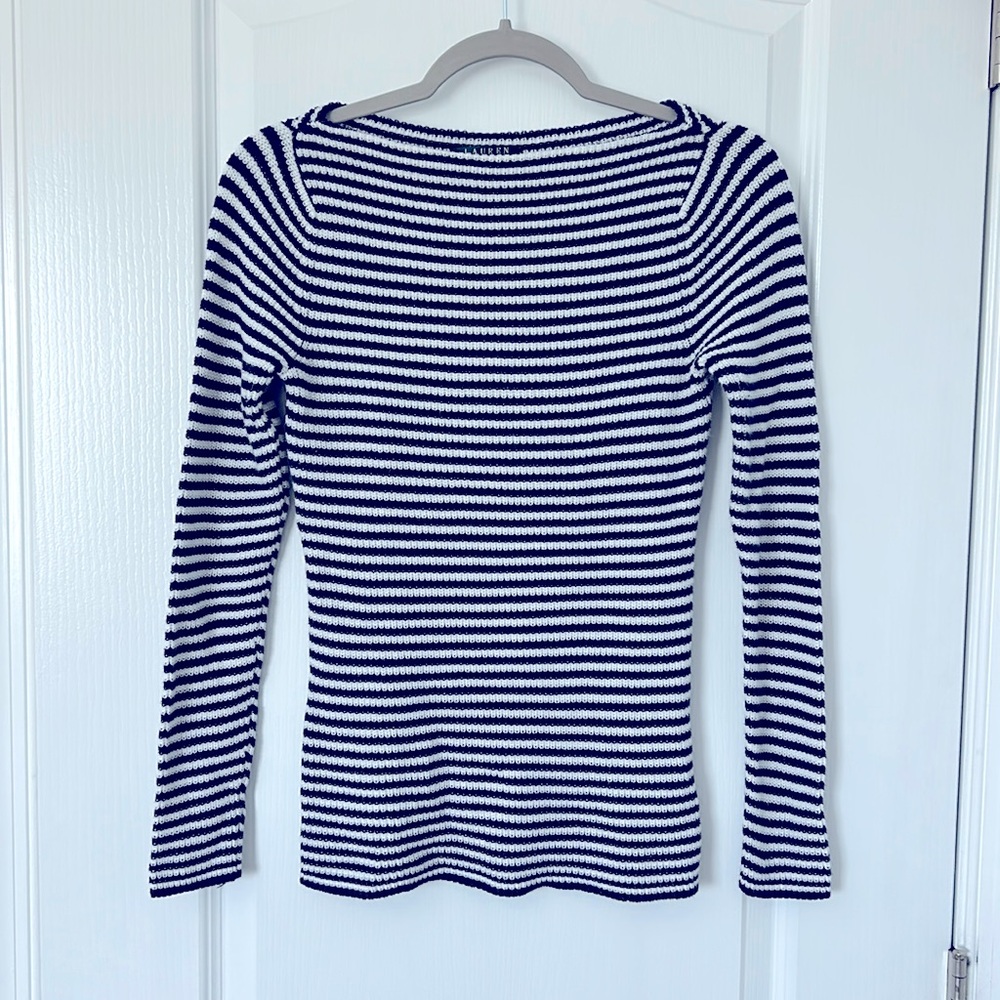 Lauren Ralph Lauren Green Label Navy & White Striped Knit Sweater XS